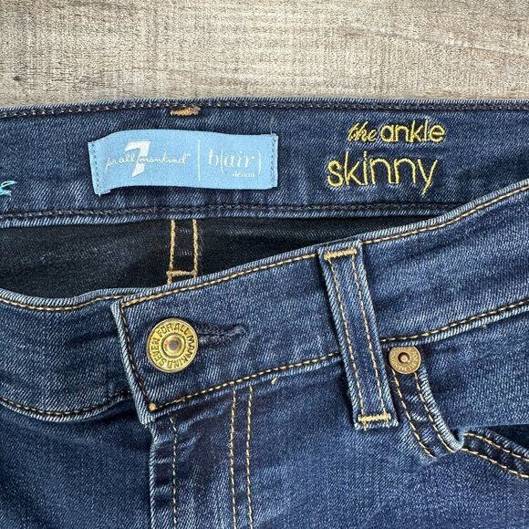 Seven For All Mankind The Ankle Skinny Jeans Women's Sz 27 Blue Slit Ankle - Picture 8 of 9
